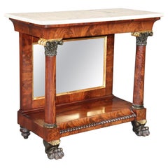 Antique Rare New York or Philadelphia Flame Mahogany Marble Top Pier Console Table