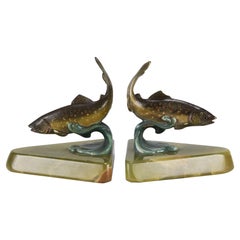 Antique Early 20th Century Vienna Bronze Entitled "Fish Bookends"