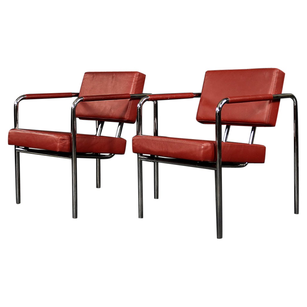 Rare fauteuil scandinave Bauhaus chromé et en cuir de Torben Skov