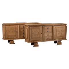 Pair of Bleached Solid Oak Credenza, France, 1940s