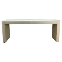 Modern Linen Parsons Table with Glass Top