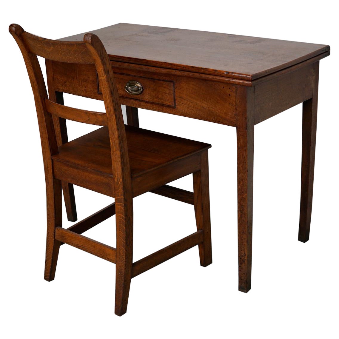 Antikes georgianisches klappbares Schreibtisch-Beistelltisch-Set mit Stuhl