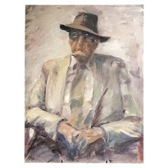 Vintage Bloomsbury Style Portrait of an Old Man in a Hat, Original Oil Painting 