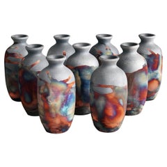 Koban 9 Pack Raku Pottery Vase with Water Tube - Carbon Copper - Handmade