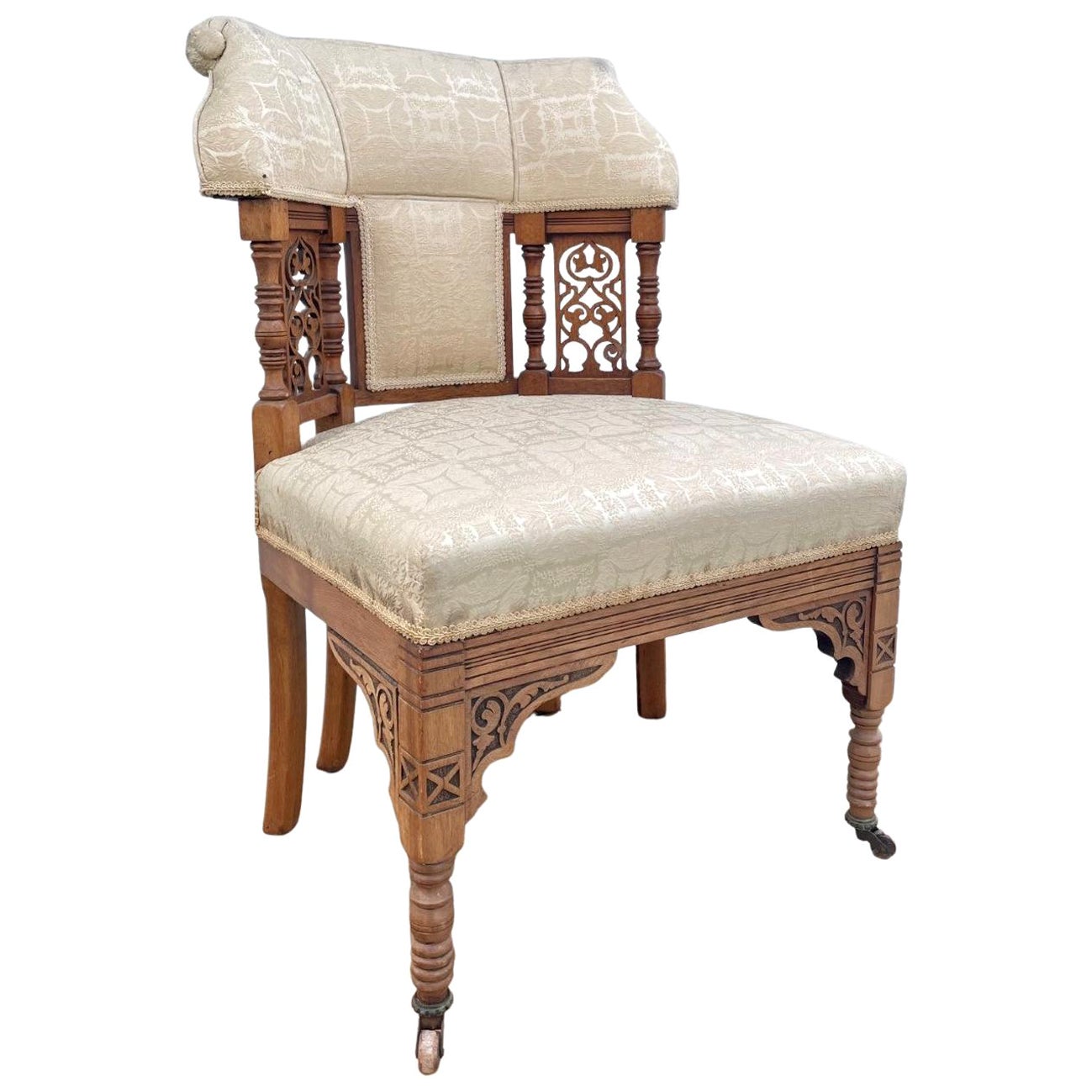 Chaise tapissée américaine Victorienne Eastlake 19ème siècle.