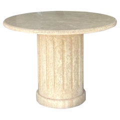 Travertine Marble Round Dining Table with Column Base