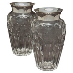 Superb Pair of Large Cut Glass Vases with Silver Collars, circa 1960s