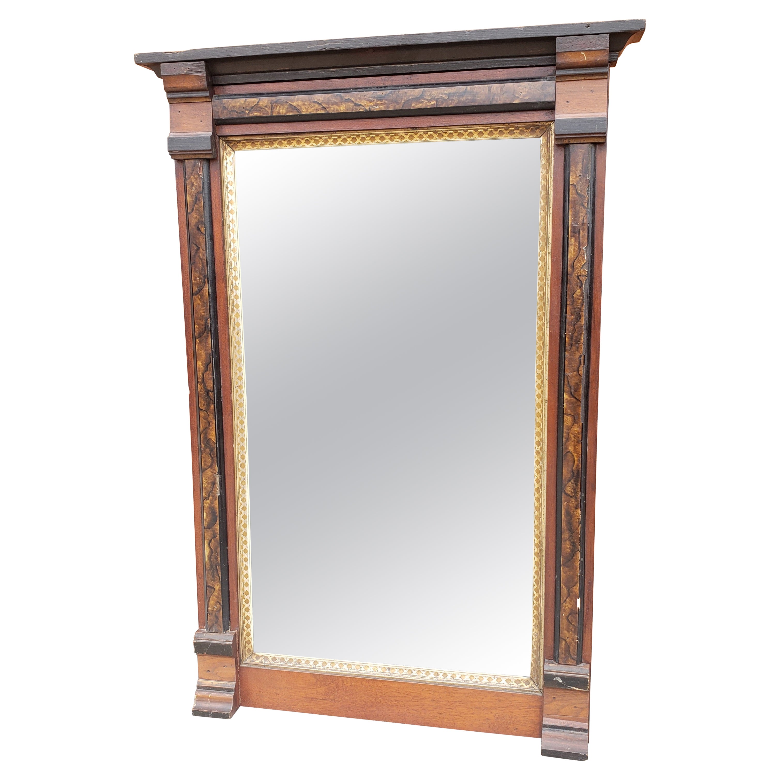 1890s American Classical Parcel Ebonized Mahogany Wall Mirror For Sale