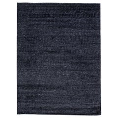 Moroccan Contemporary Texture Handmade Wool Rug with Charcoal Color Field 