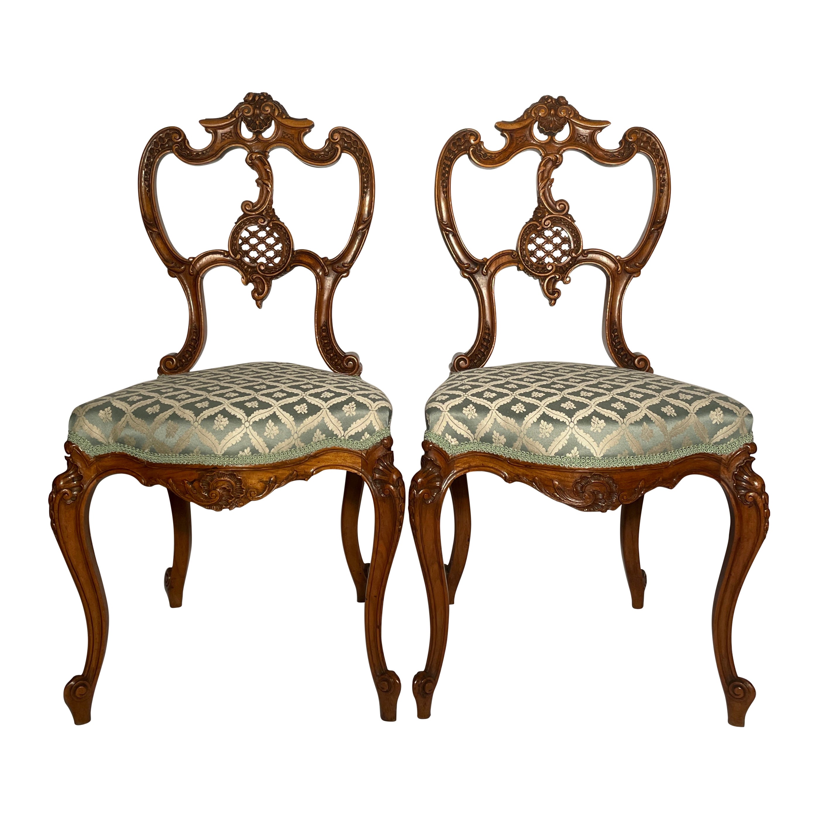 Pair Antique French Walnut Side Chairs, circa 1890