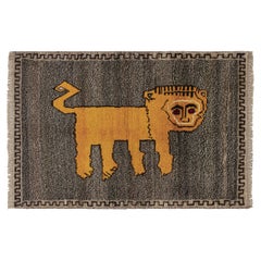 Retro Persian Tribal Rug in Taupe with Gold Animal Pictorial by Rug & Kilim