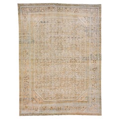 Tapis persan ancien en laine Malayer, fait à la main, de couleur havane, avec motif en relief