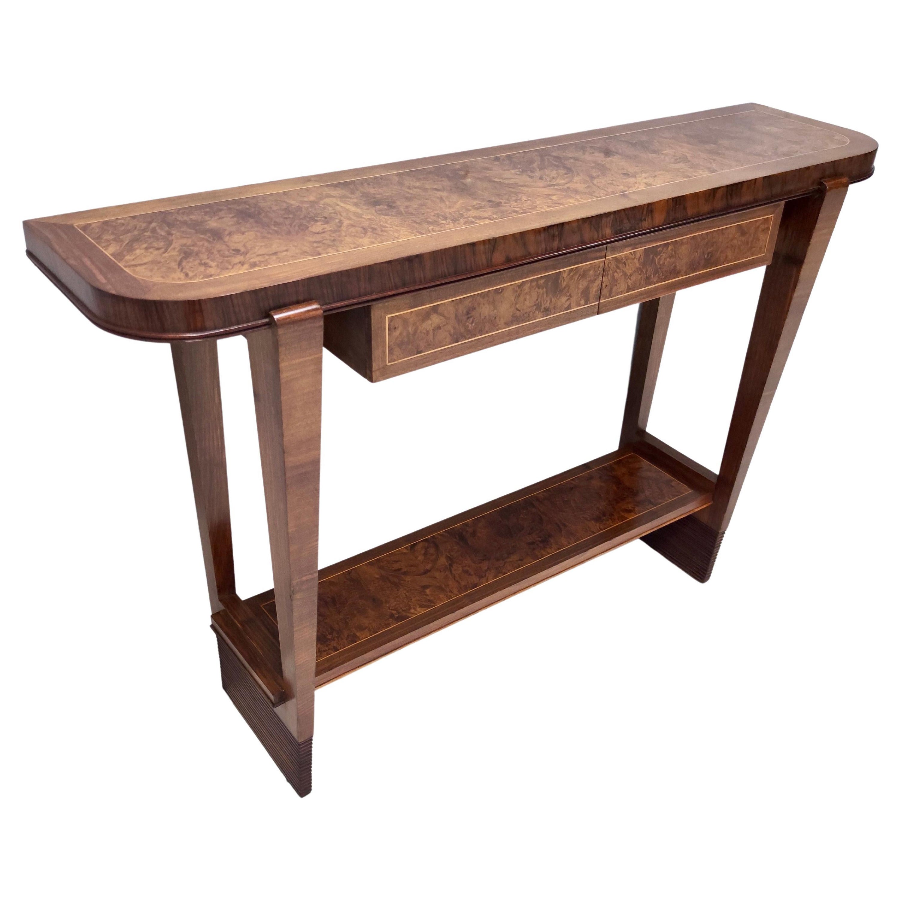 Vintage Walnut Console Table Ascribable to Paolo Buffa with Two Drawers, Italy