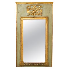 Antique Louis XVI Trumeau Mirror with Garden Decoration Gilt