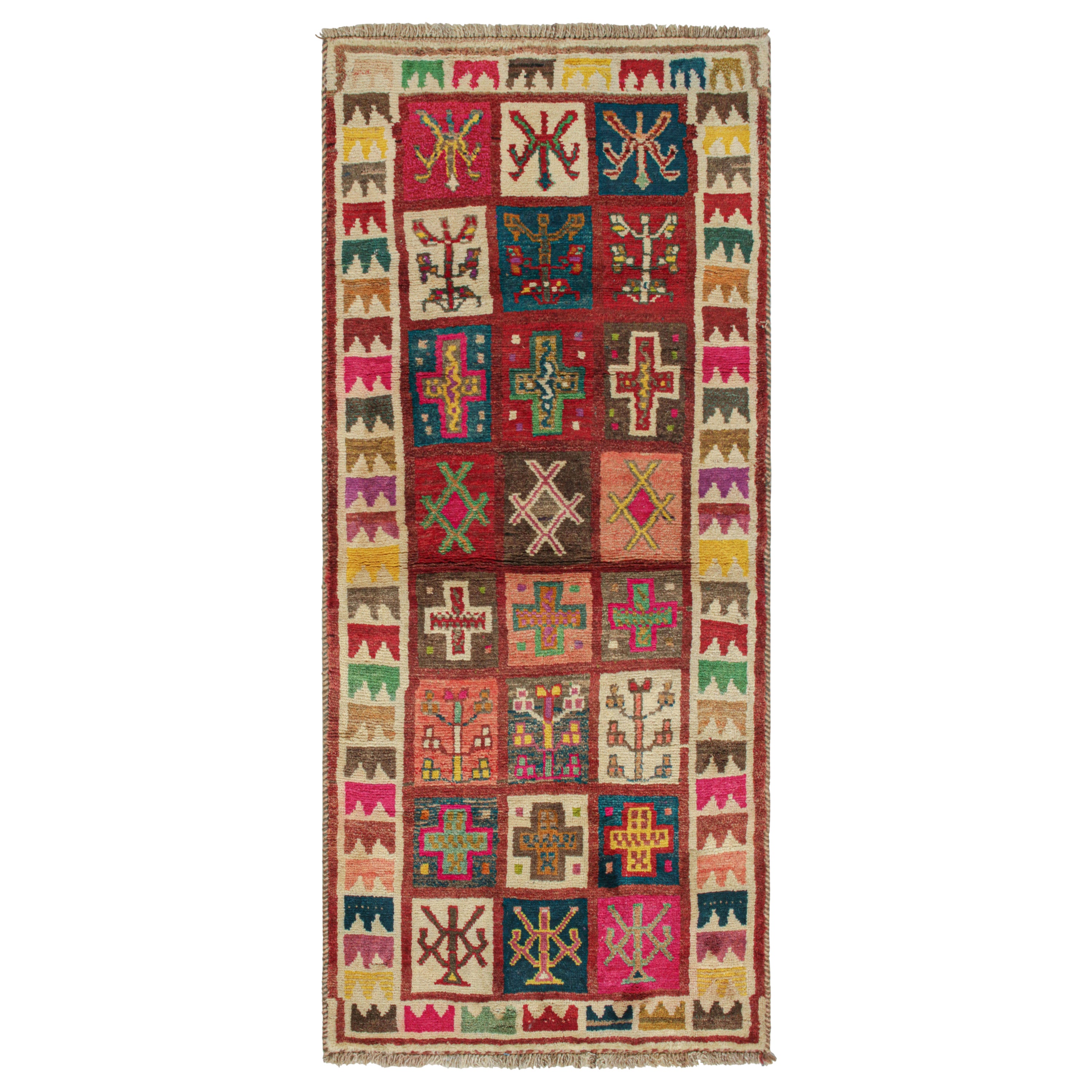 Vintage Qashqai Persian Gabbeh Runner with Geometric Patterns by Rug & Kilim For Sale