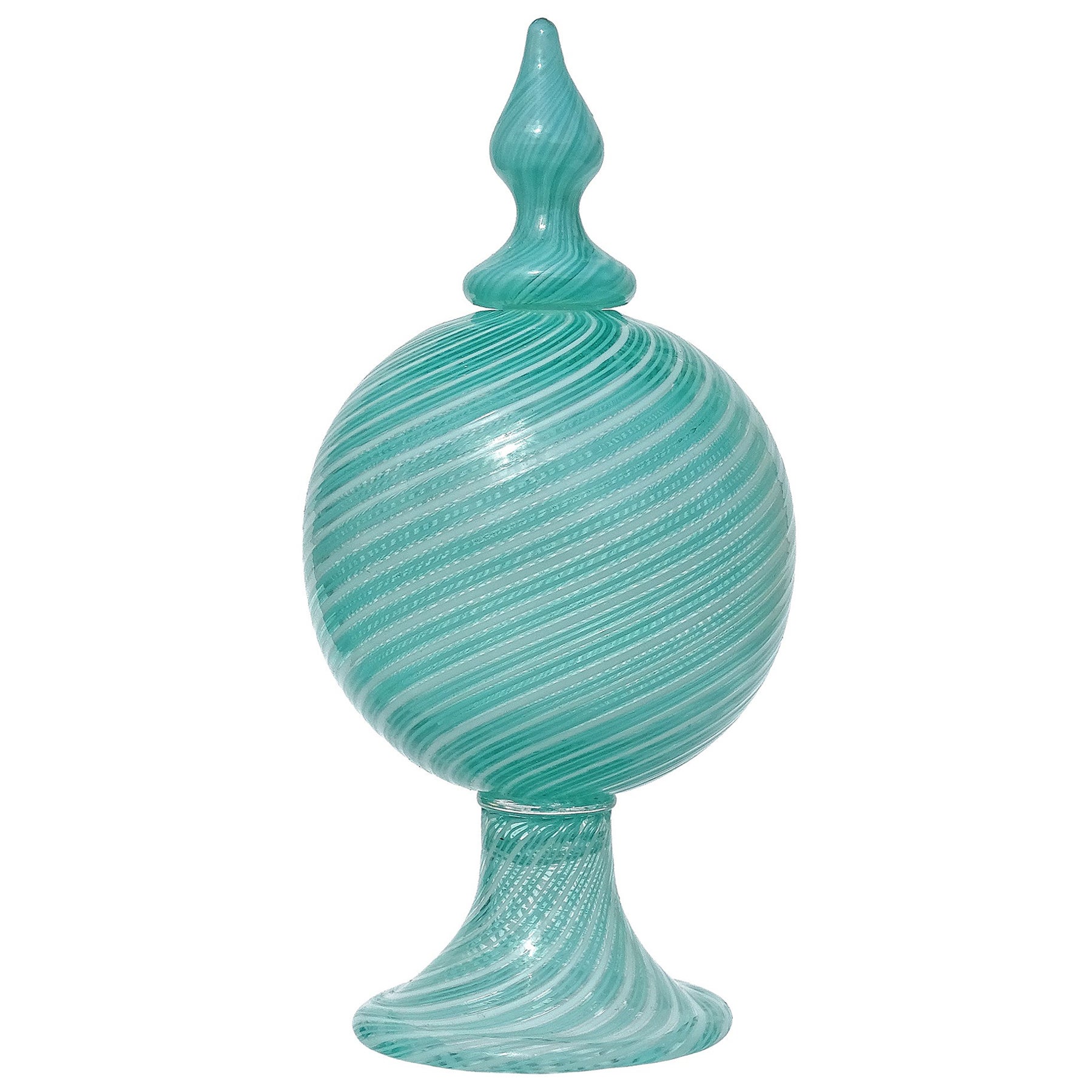Dino Martens Murano Blue Green White Italian Art Glass Decanter Bottle Vase For Sale