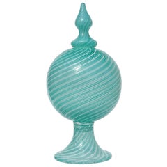 Retro Dino Martens Murano Blue Green White Italian Art Glass Decanter Bottle Vase