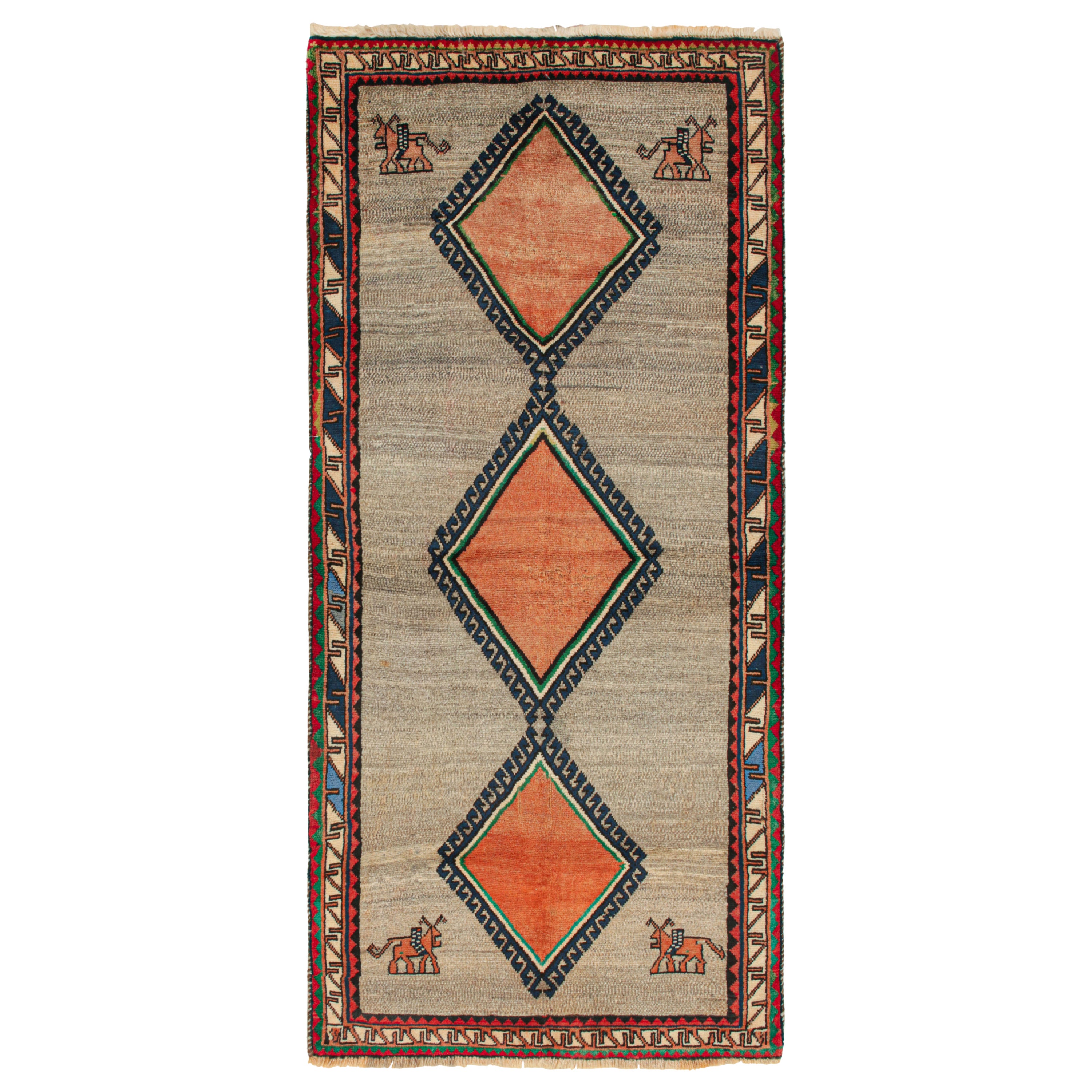 Vintage Persian Tribal Runner with Orange Medallions & Pictorials by Rug & Kilim For Sale