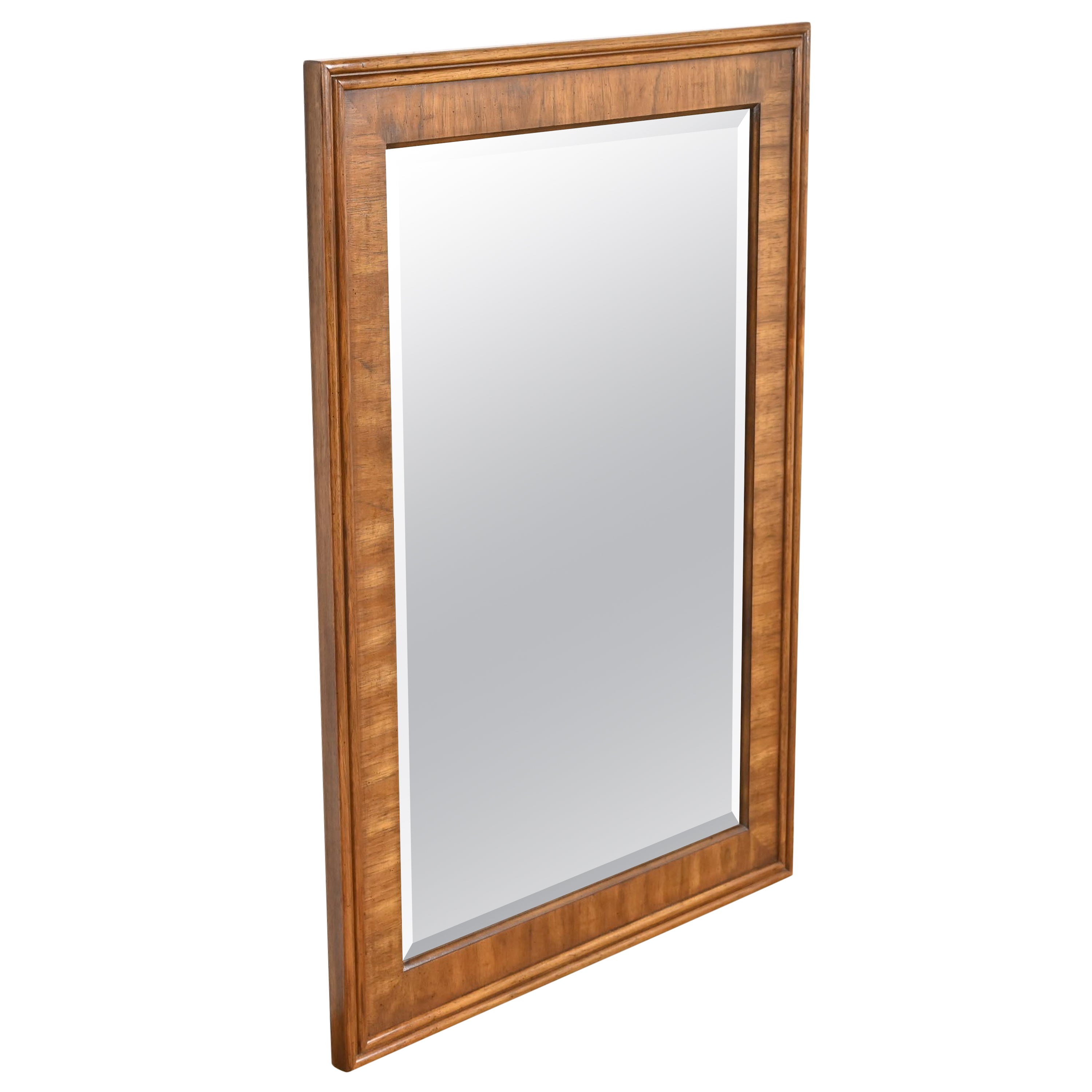 Drexel Heritage Modern Large Walnut Framed Beveled Mirror For Sale