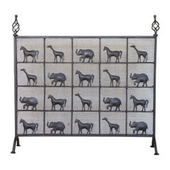 Retro Wrought Iron Animal Fire Screen in the Style of Atelier Marolles, France