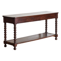 French Baroque Revival Period Turned Oak Sofa or Console Table, Mid-19th Century