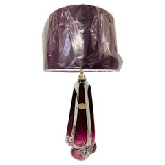 1950s Belgium Val Saint Lambert Purple & Clear Crystal Glass Table Lamp