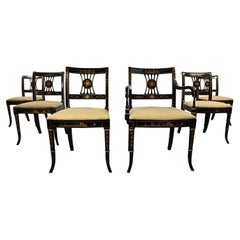 Chinoiserie Regency Style Union National Black & Gilt Dining Chairs Set of 6