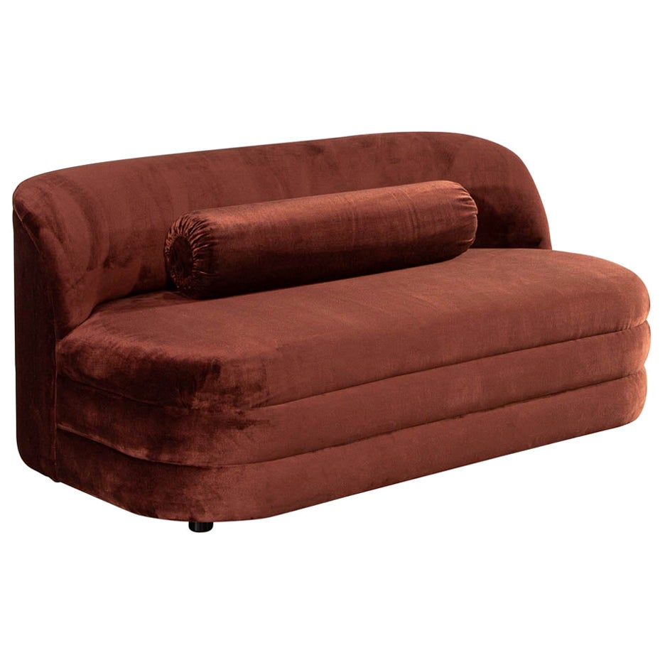 MidCentury Modern Loveseat Sofa in Burgundy Velvet at 1stDibs