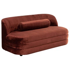 Mid-Century Modern Loveseat Sofa in Burgundy Velvet