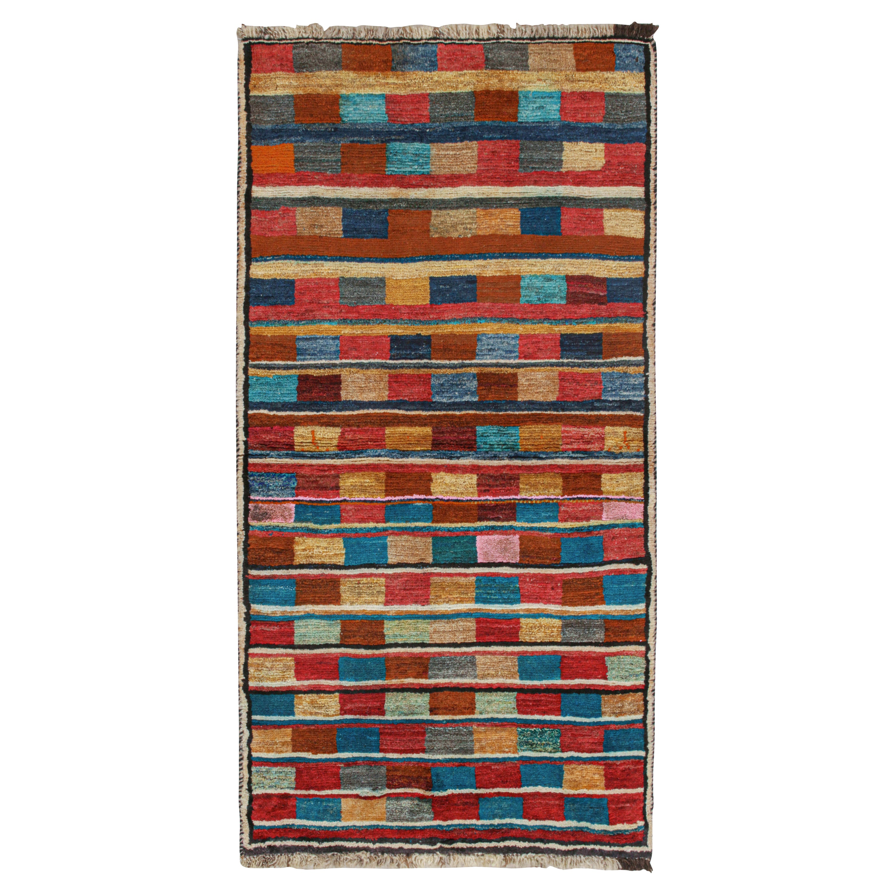 Vintage Qashqai Persian Gabbeh runner in Polychromatic Patterns by Rug & Kilim For Sale