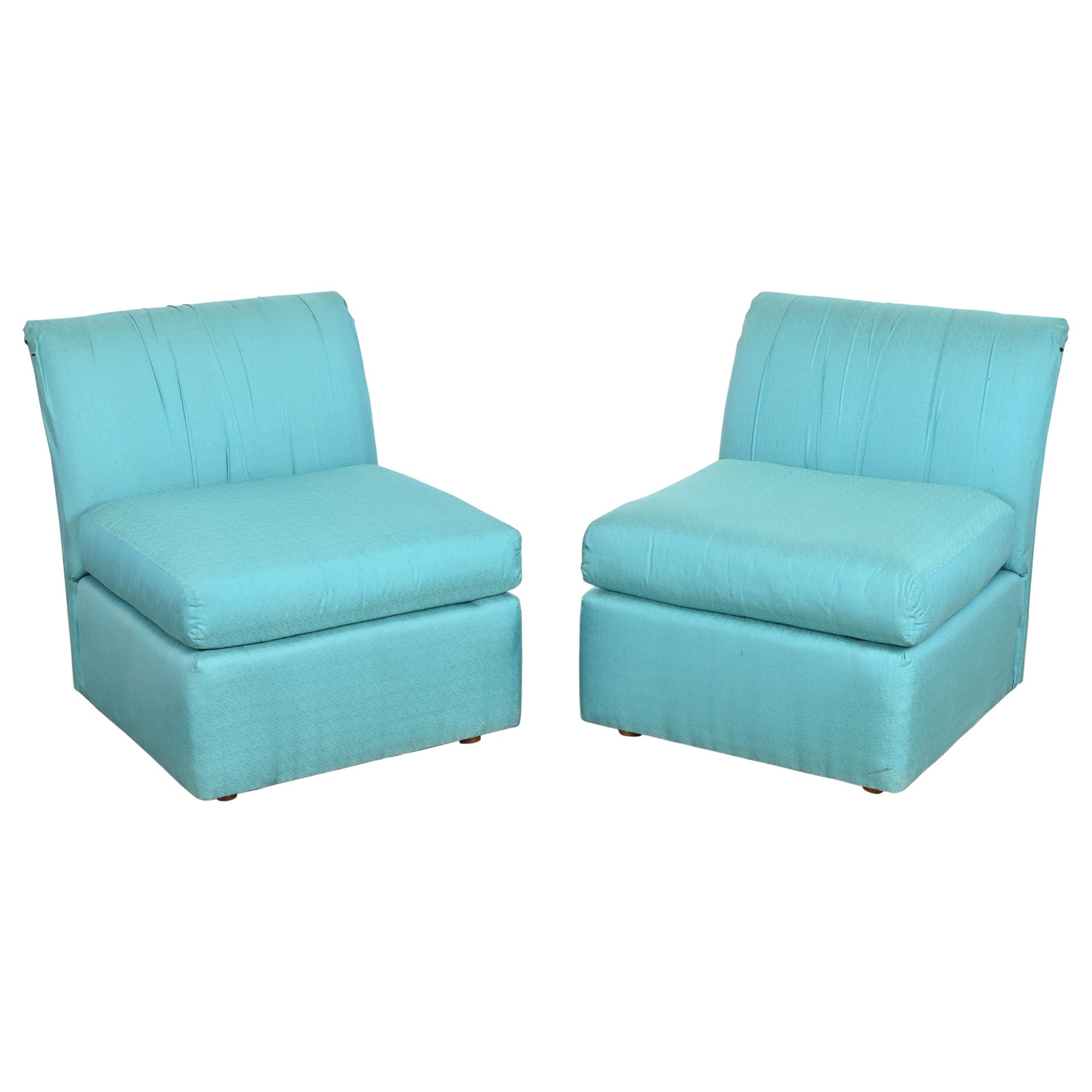 Baker Furniture Moderne gepolsterte Seiden-Sessel ohne Armlehne oder Loungesessel, Paar