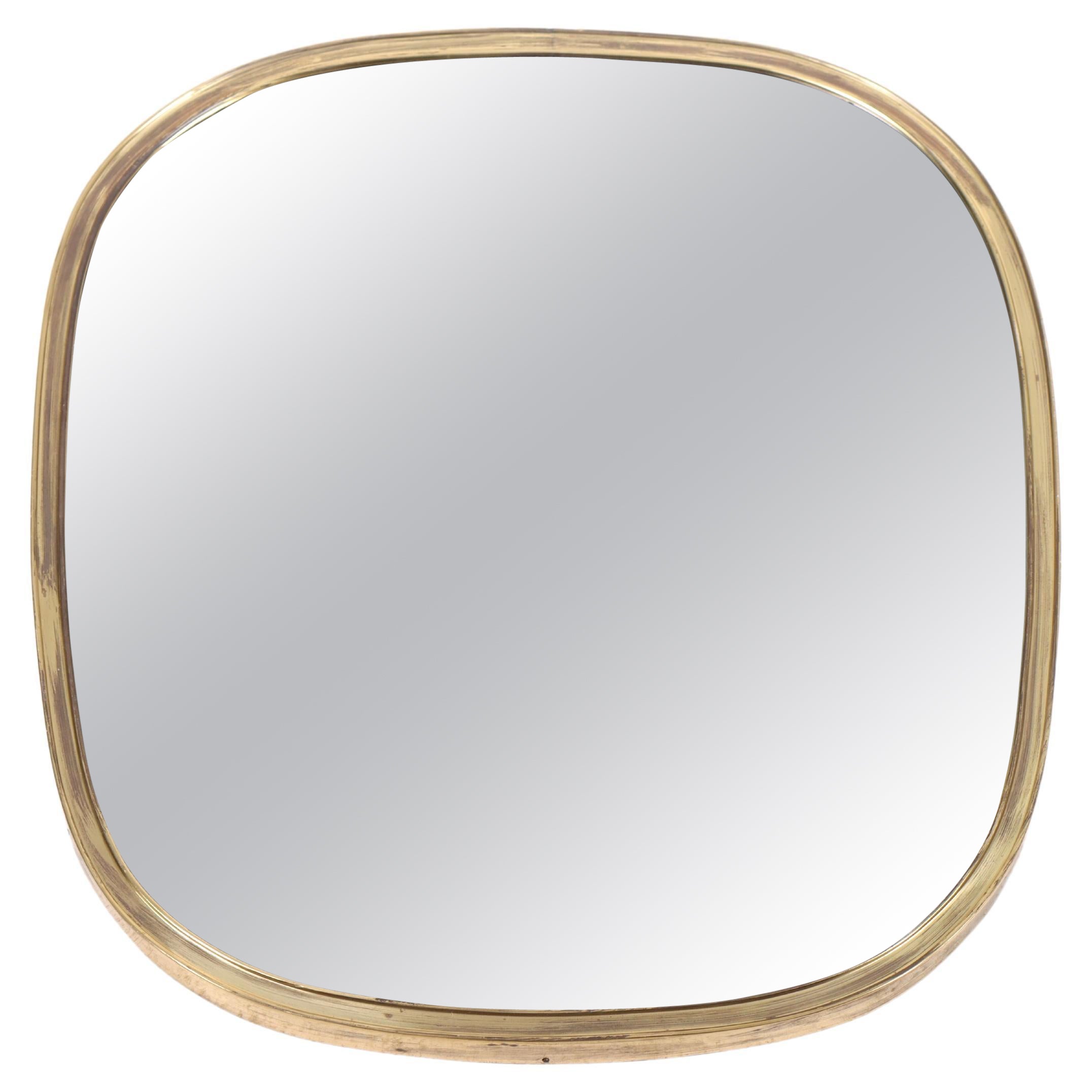 Wall Mirror in Brass, Made in Denmark 1950s For Sale