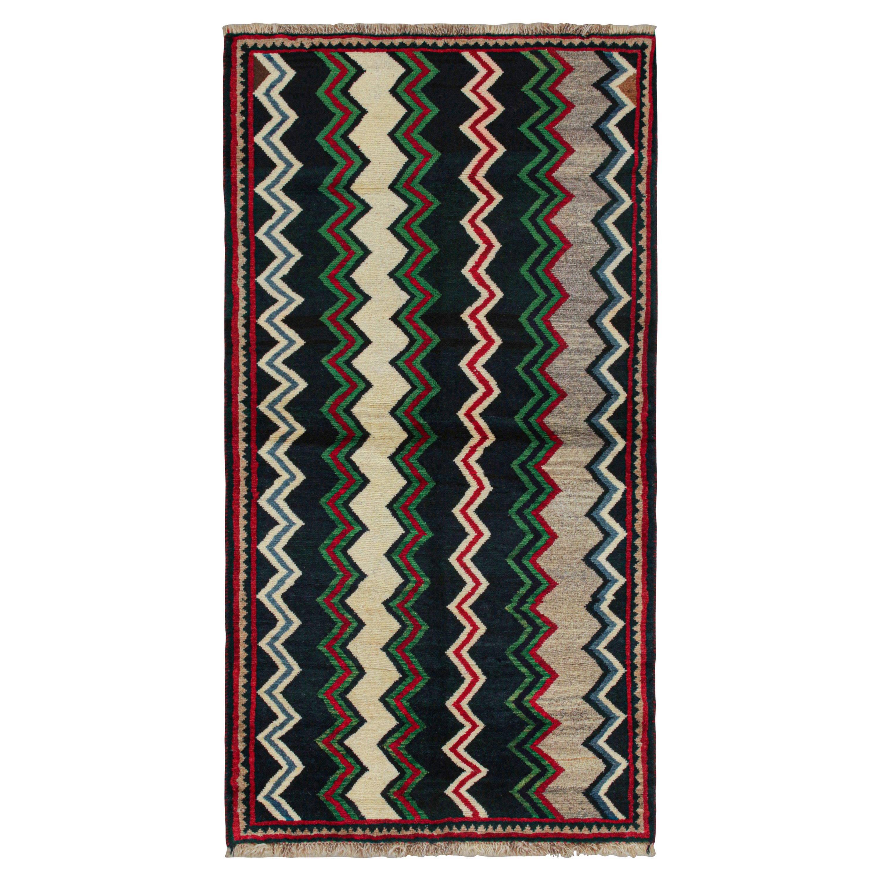 Vintage Qashqai Persian Gabbeh Runner with Chevron Patterns by Rug & Kilim For Sale