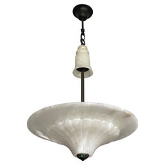 Vintage Classical Style Mid-Century Hand Carved, White Alabaster Pendant Light Chandelier
