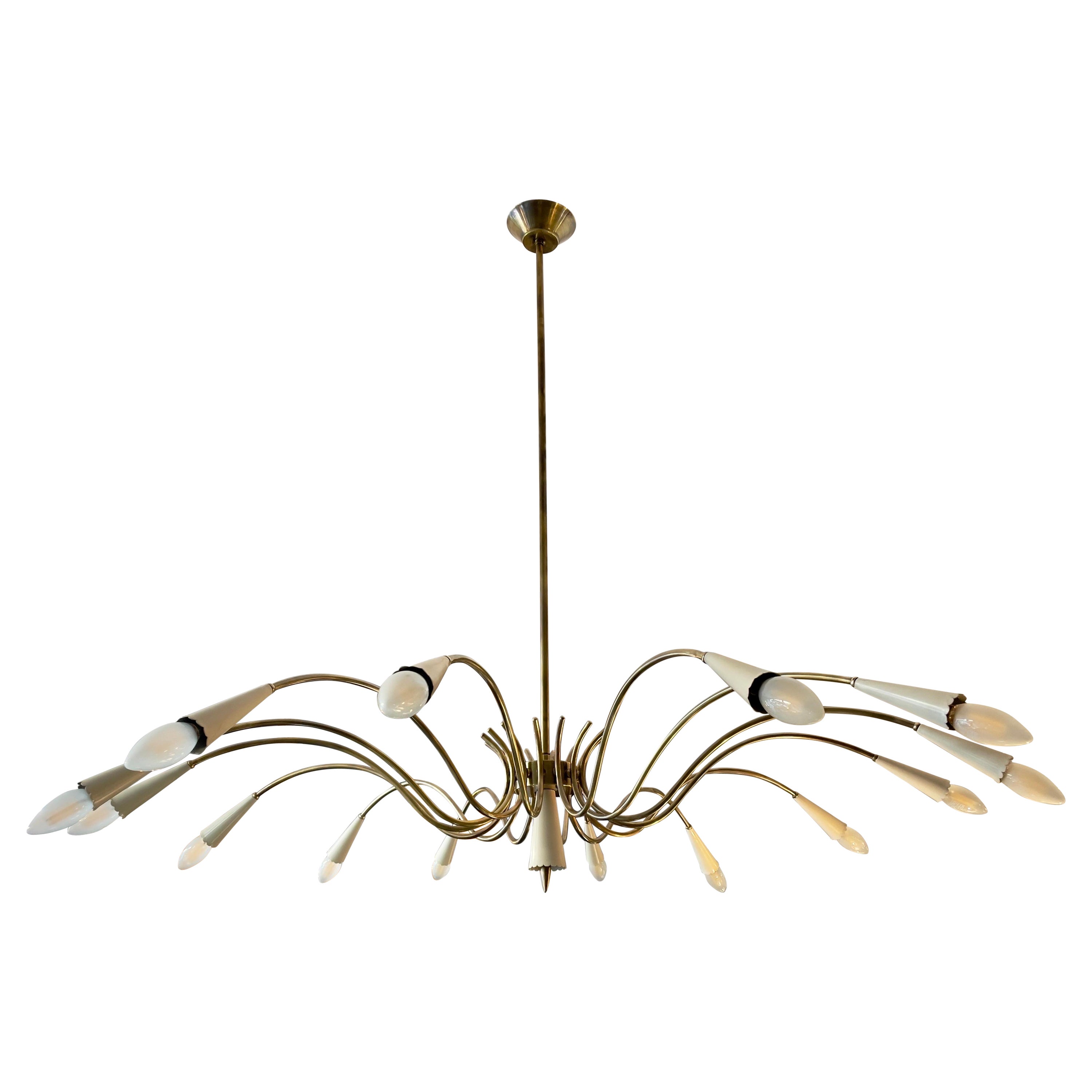 Large Italian Mid Century Brass Spider Chandelier