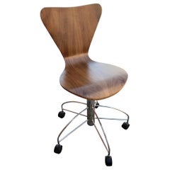 Arne Jacobsen Danish Teak Adjustable Height Swivel Desk Chair
