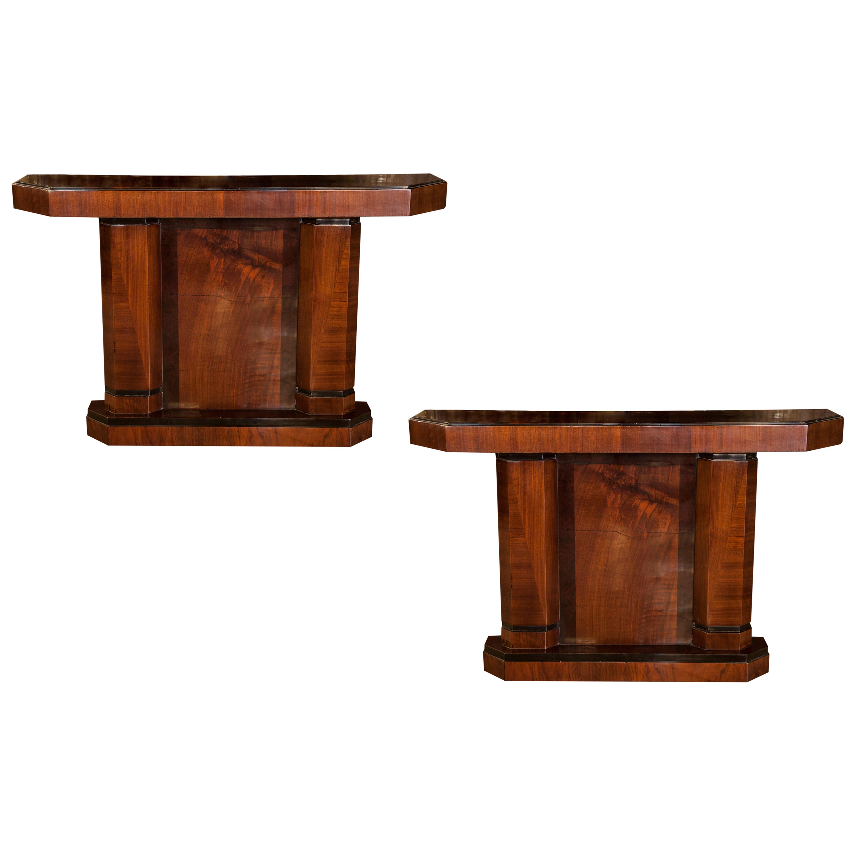 Pair of Consoles, France, 1920, Art Deco in Wood For Sale