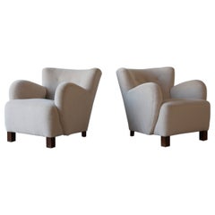 Pair of Arm Chairs, Denmark, 1940s, Newly Upholstered in Pure Alpaca