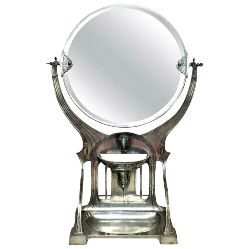 Miroir de table allemand Jugenstil argenté, vers 1900