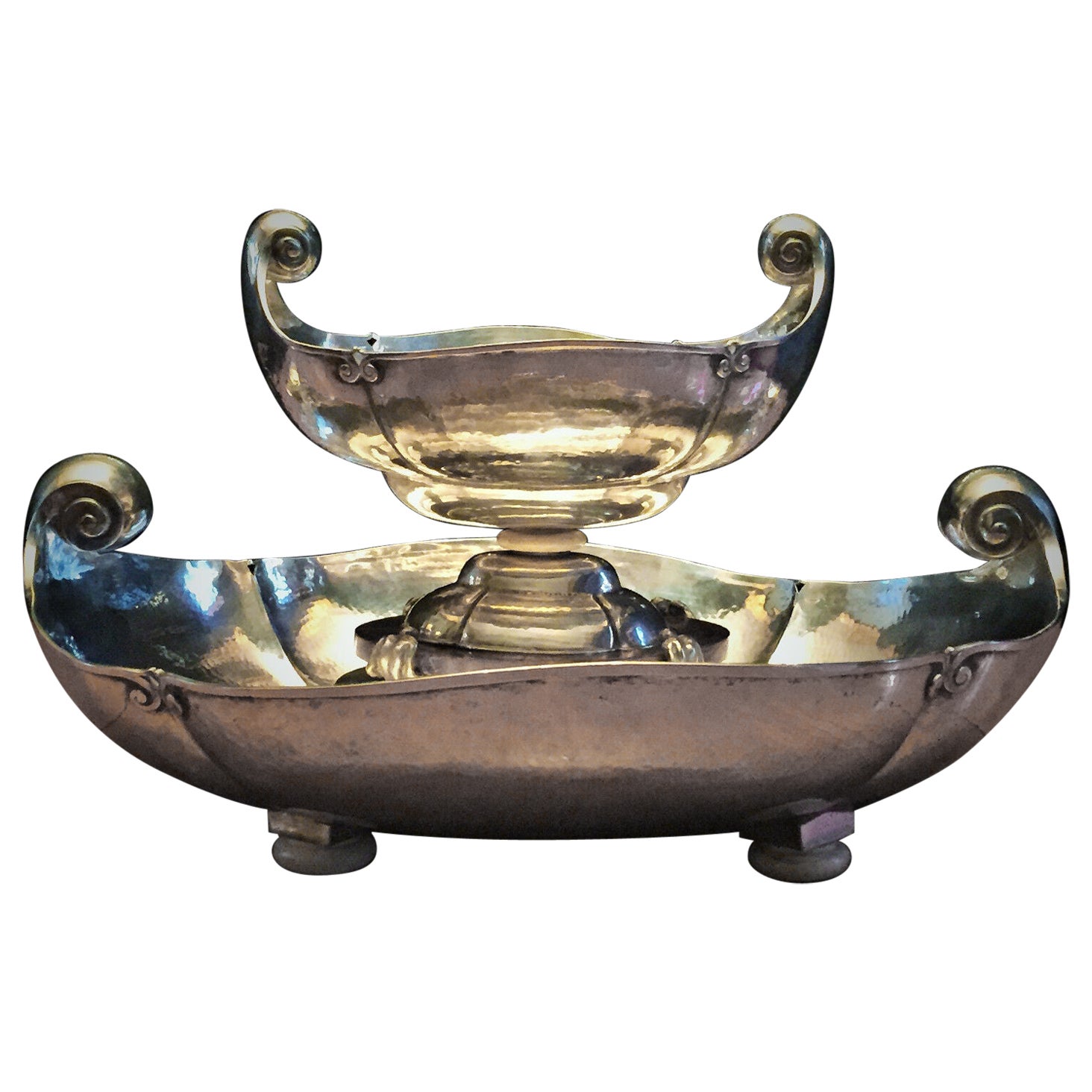 Alessandro Calderoni, Italian Novecento Double-Tier Silver Centerpiece, ca. 1940 For Sale