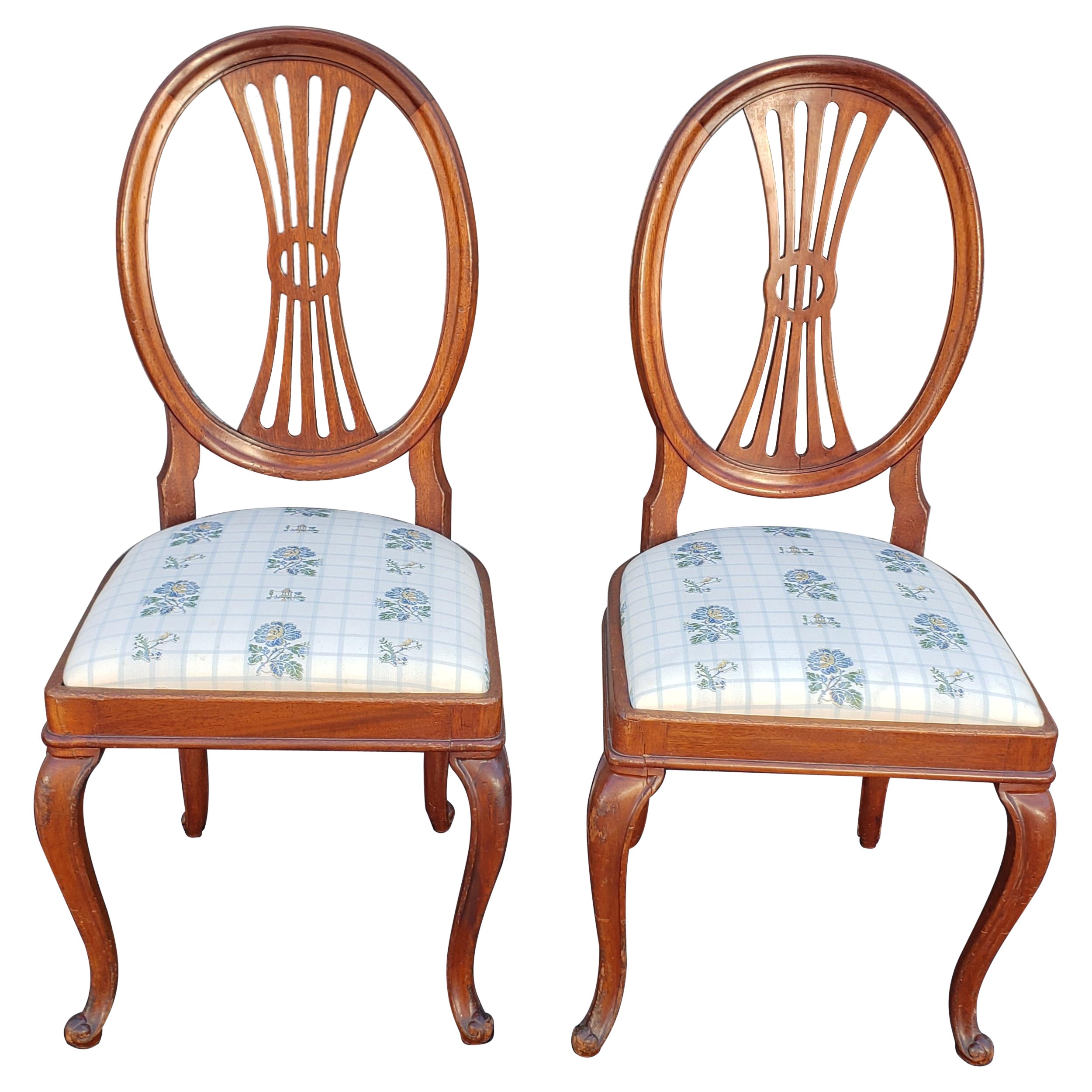 Pair of Mahogany Upholstered Shieldback Chairs For Sale