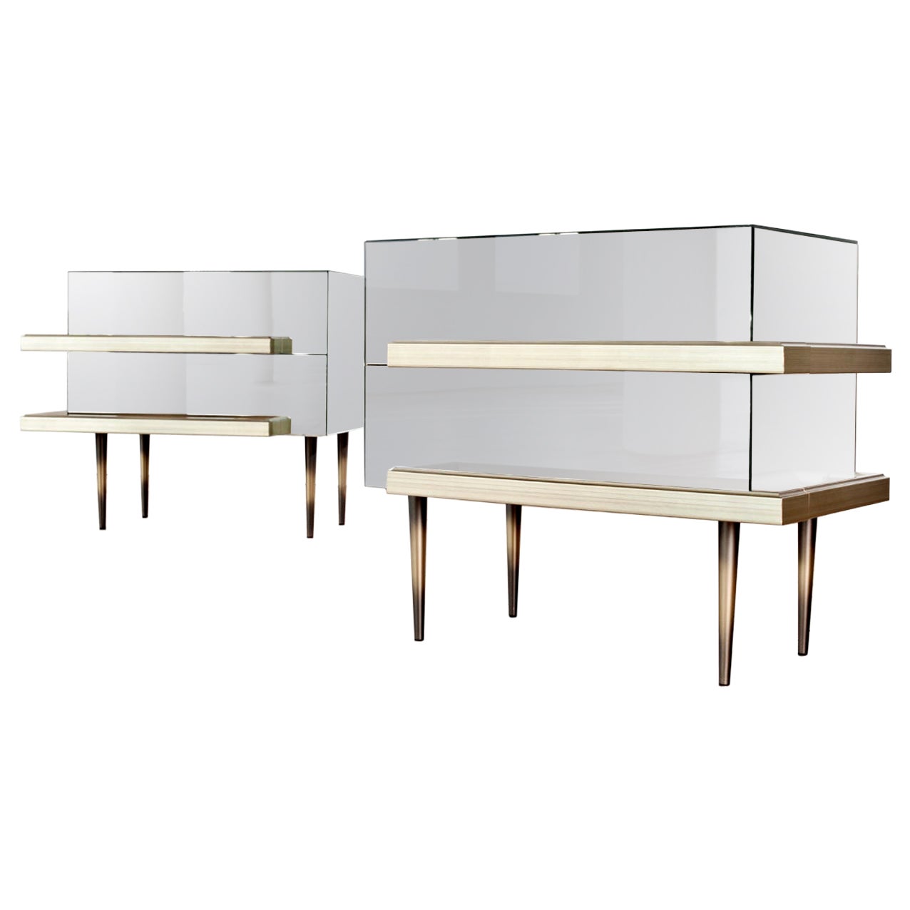 Illusion Set of 2 Nightstands Mirror by Luis Pons For Sale