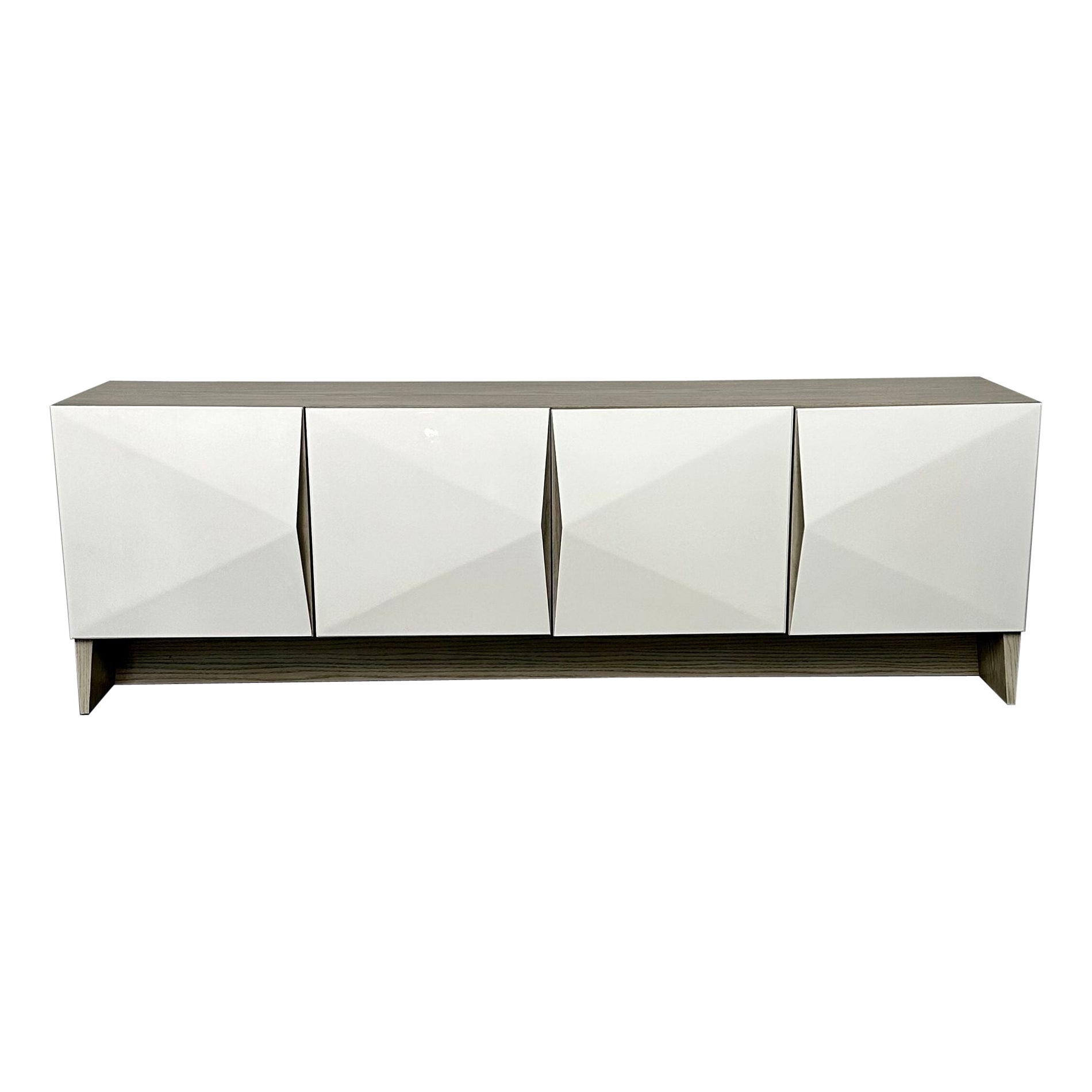 Modern Geometric Ceruse Oak Dresser, Sideboard, Cabinet, White Lacquered