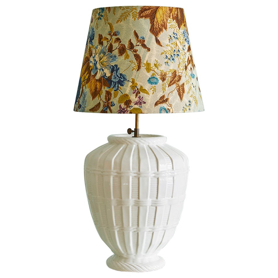 Vintage Ceramic Table Lamp with Customized Shade, France, 1970's For Sale