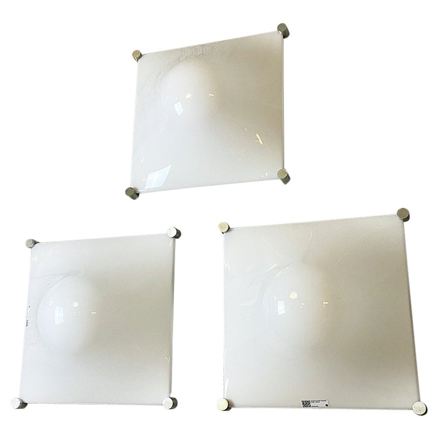 Italian Modern Aluminum and White Plastic Wall Lamps by Martinelli Luce, 1970s For Sale