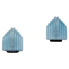 Vintage Lovely Light Blue Italian Pair of Glass Wall Lamps, 1980s