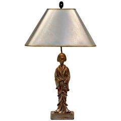 Vintage Glamorous Hand Carved Figural Silverleaf Table Lamp in the Style of James Mont