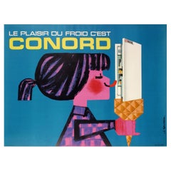 Rousseau, Original Vintage Poster, Conord, Fridge, Ice Cream, Cold, 1960