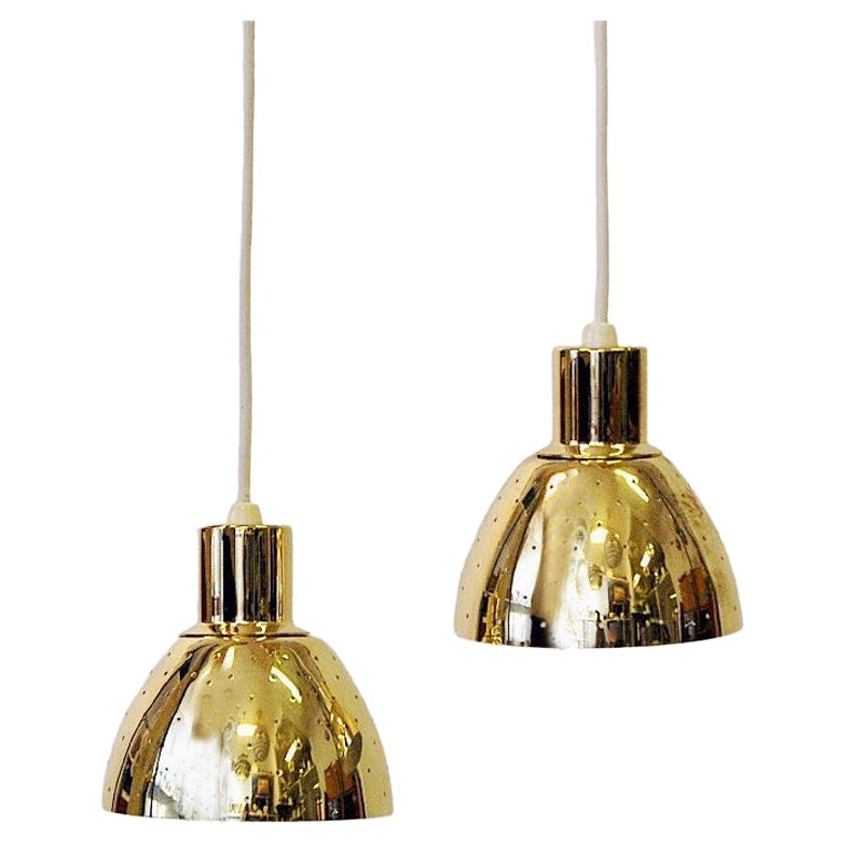 Coneshaped Brass Lamp Pendant Pair Florina T618, Hans-Agne Jacobsson, 1960s