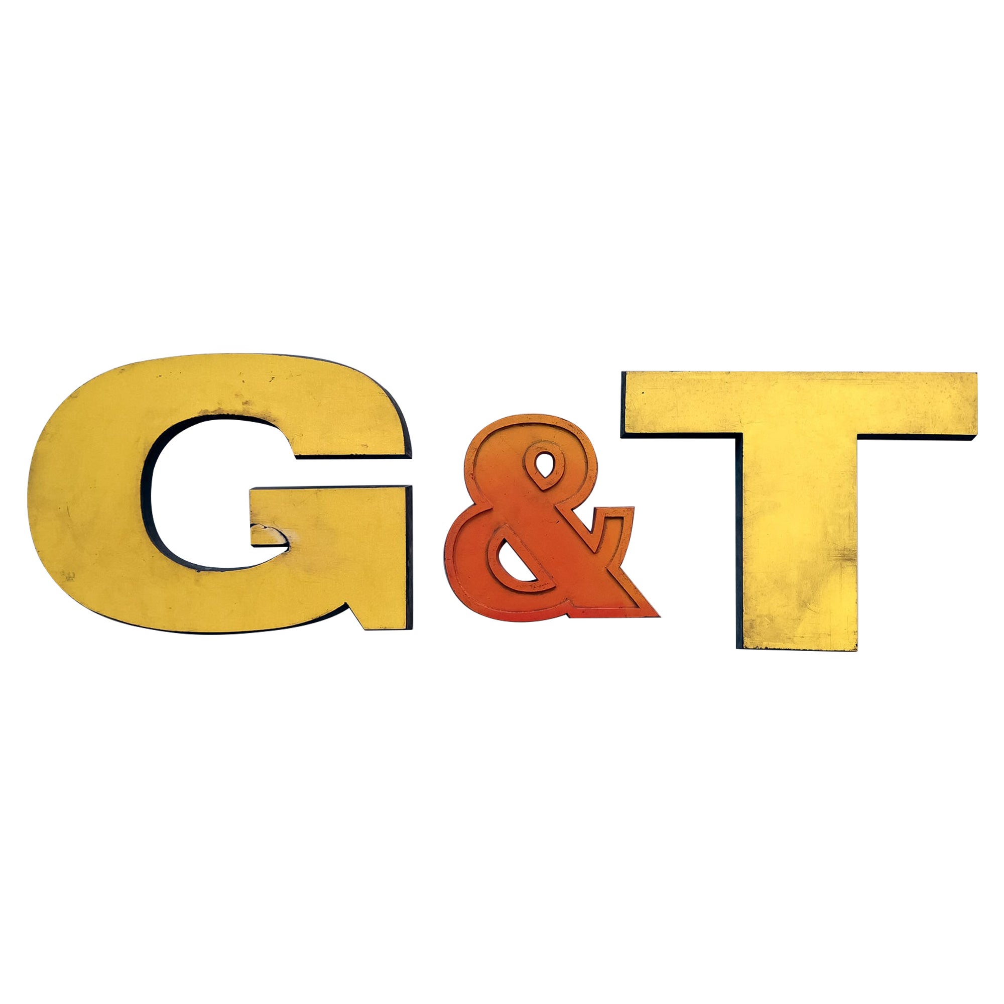 Originalbuchstaben von G&T im Vintage-Stil, Retro-Stil, Shop, Schild, aufgearbeitet, signiert